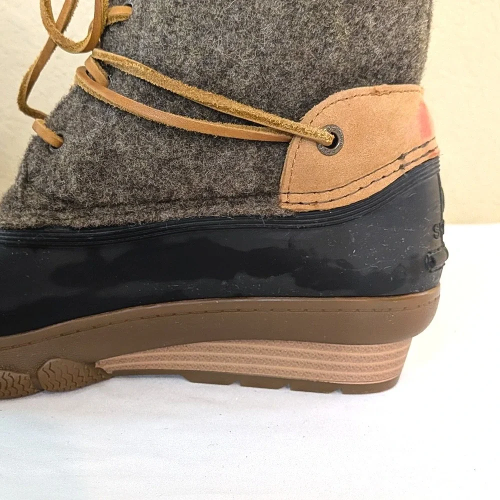 Sperry Saltwater‎ Wool Duck Boots Gray Tan Leather Trim Size 7.5M